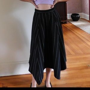 black pinstriped midi career skirt